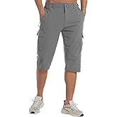 Lexiart Mens Hiking Cargo Shorts Quick Dry Lightweight Work Golf Capri Pants with 5 Zipper Pockets