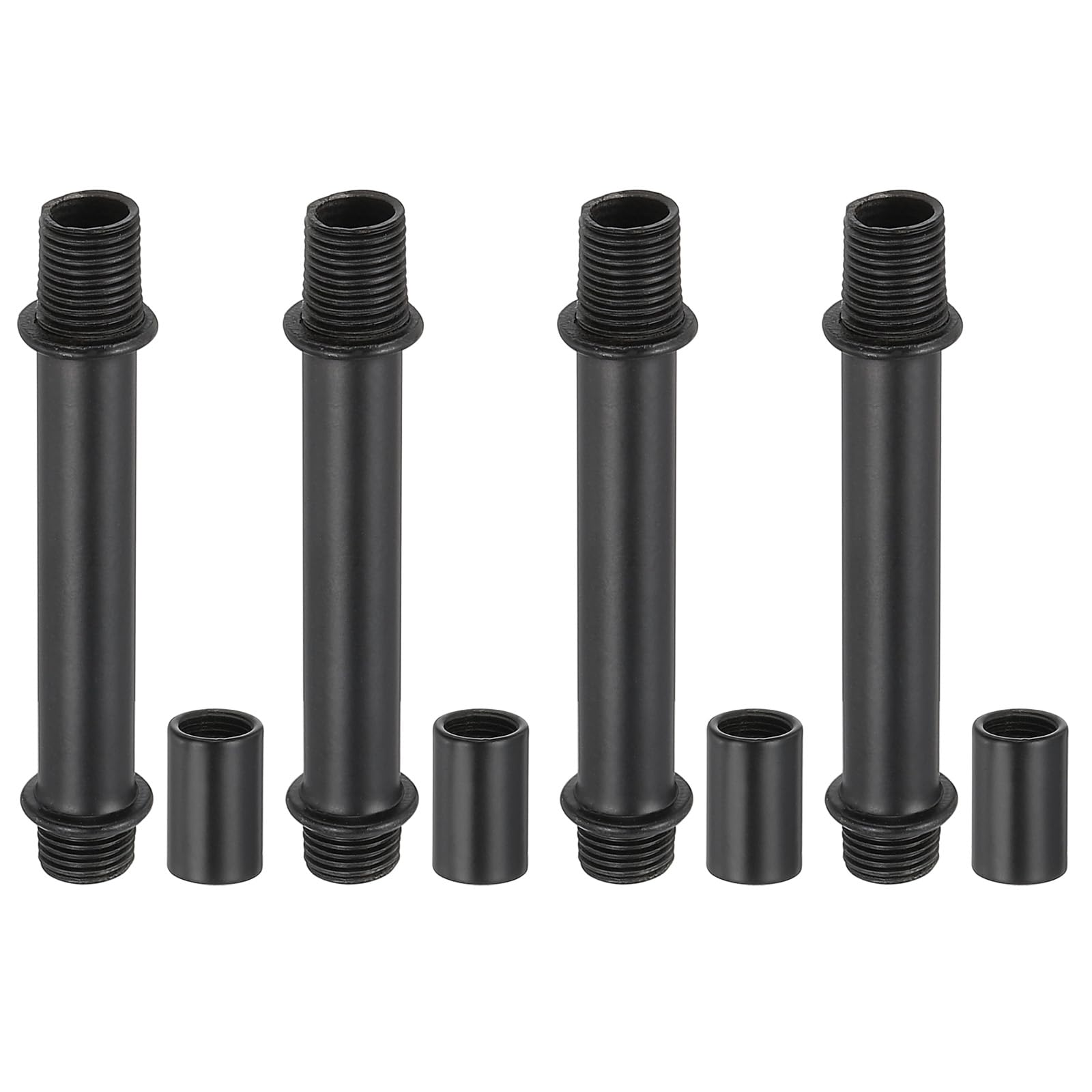 PATIKIL Straight Pipe Lamp Stems Rod Kit, 4Set M10 Carbon Steel 60mm(2.36") Long Double End Thread Rod with Coupling Nuts Sleeve Connector for Table Lamps Chandeliers, Black