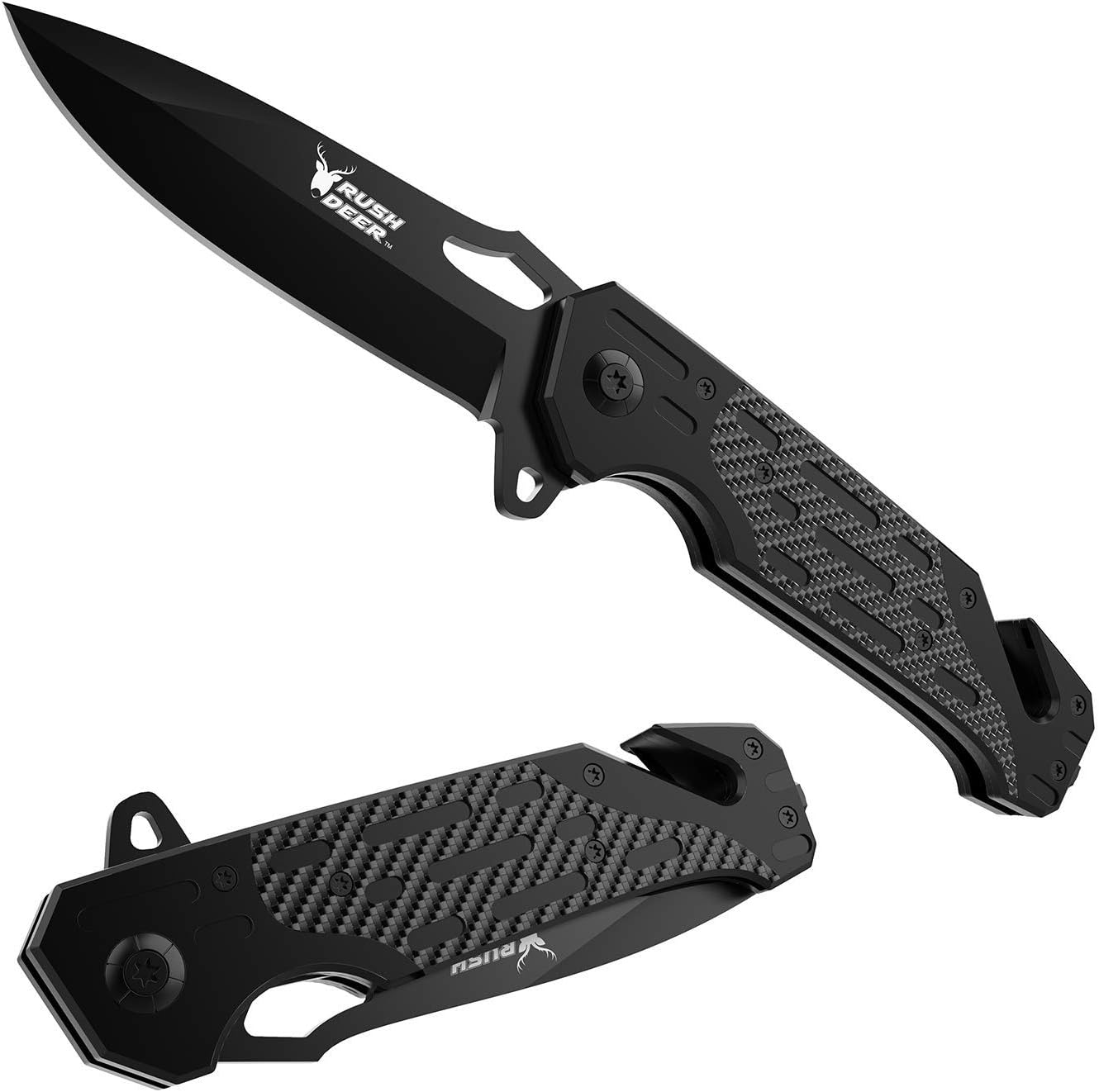 Rush Deer Folding Knife, Pocket Knife EDC Knife with Liner Lock,Pocketclip,Glass Breaker,Seatbelt Cutter. Perfect for Hiking, Camping, Fishing, Indoor & Outdoor Activities. Unique Gifts for Men Women: Sports & Outdoors