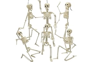 DINESIL 6 Packs Posable Halloween Skeleton Decorations, 16" Full Body Halloween Plastic Skeleton with Movable Joints for Halloween Haunted House Props Spooky Scene Party Decorations