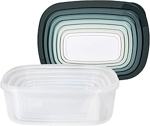 Cook with Color Rectangular Food Storage Containers with Lids, Easy-Find Nesting Plastic Containers, 14 Piece Set (Teal Ombre)