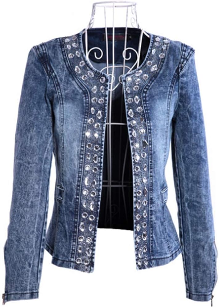 round neck denim jacket ladies