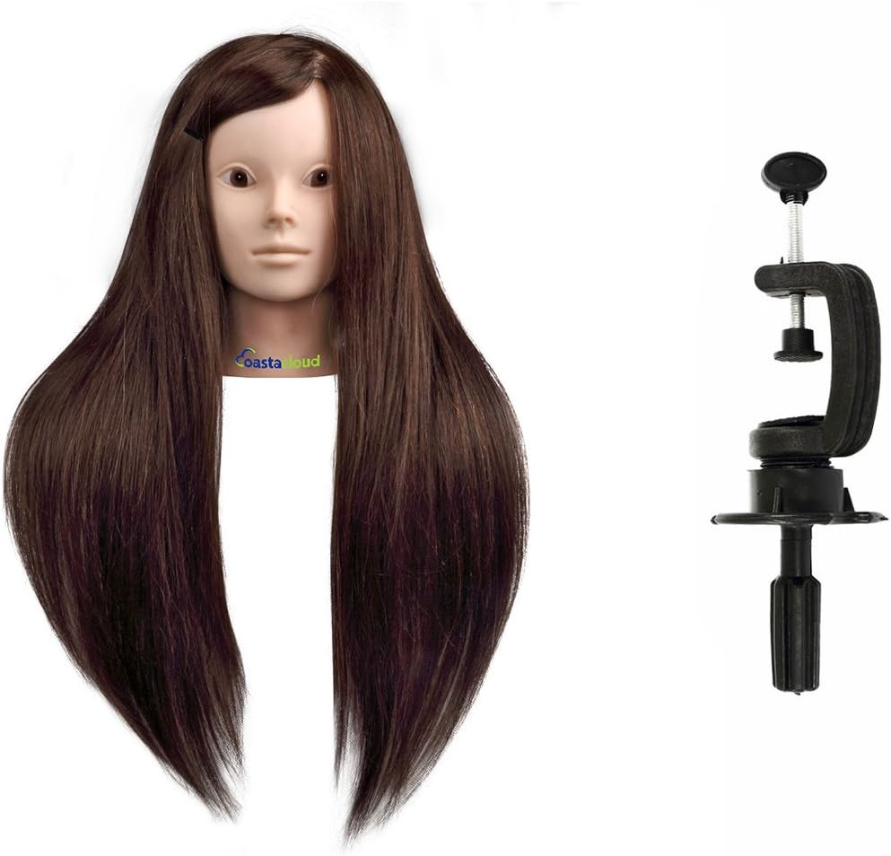 Maniquí de Cabeza para practicas de peluquería sin maquillaje con cabello pelo real 80 60cm Maniquí de Cabeza para practicas de peluquería sin maquillaje con cabello pelo real 80 60cm