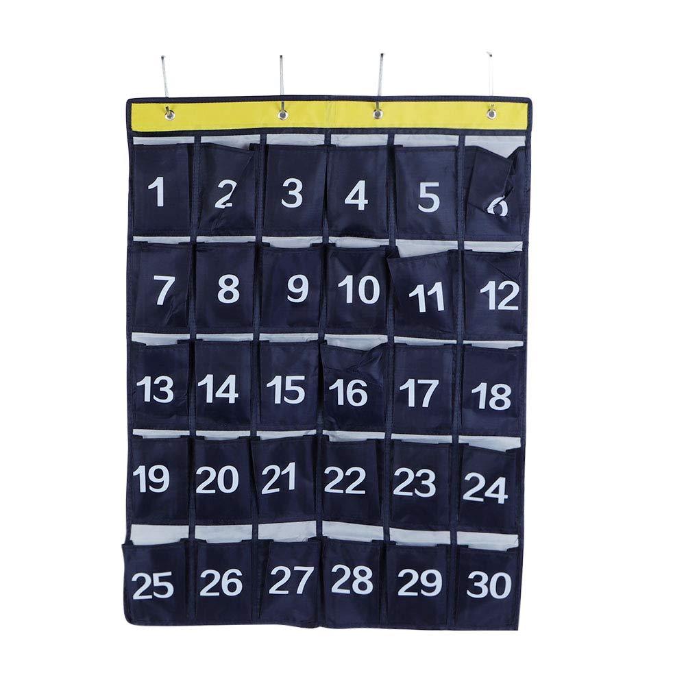GAESHOW Numbered Classroom Pocket Chart, 30 Pockets Wall Hanging Storage Bag with Numbers, Phone Holder Hanging Organizer, Classroom Pocket Chart for Cell Phones, Calculator