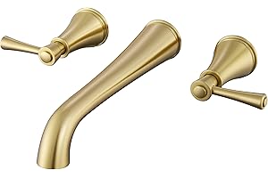 SITGES High Flow Brushed Gold Wall Mount Bathtub Faucet with Two Level Handles,Extra-Long 10.5" Spout Reach Solid Brass Wall Tub Filler with Rough-in Valve Included