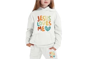 Girls Sweatshirt with Hood Sweatpants Set Outfits 2 Piece Hoodie Sets Fall Kids Jesus Loves Me Christian Track Suits