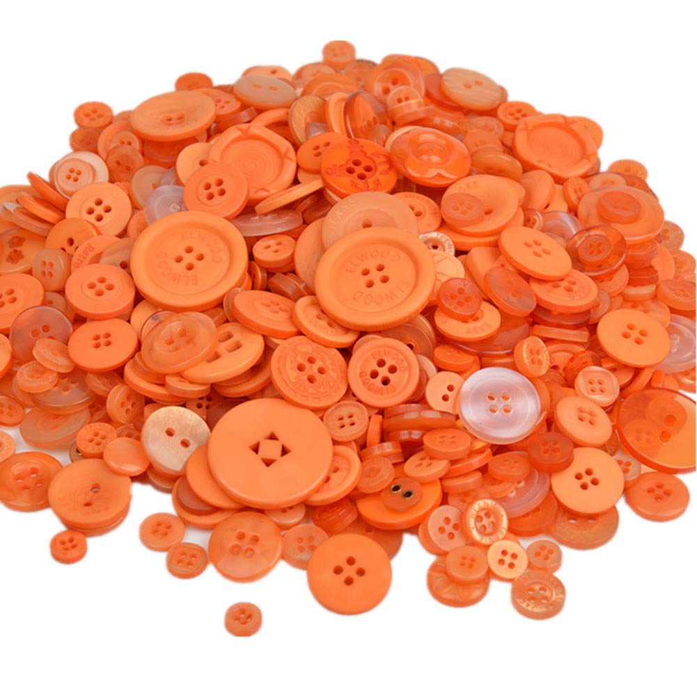 Around 600 Pieces Resin Buttons 2-Holes 4-Holes Sewing Decorative Buttons Flatback for Crafts Embellishments Scrapbooking Painting Christmas Ornaments (Orange)