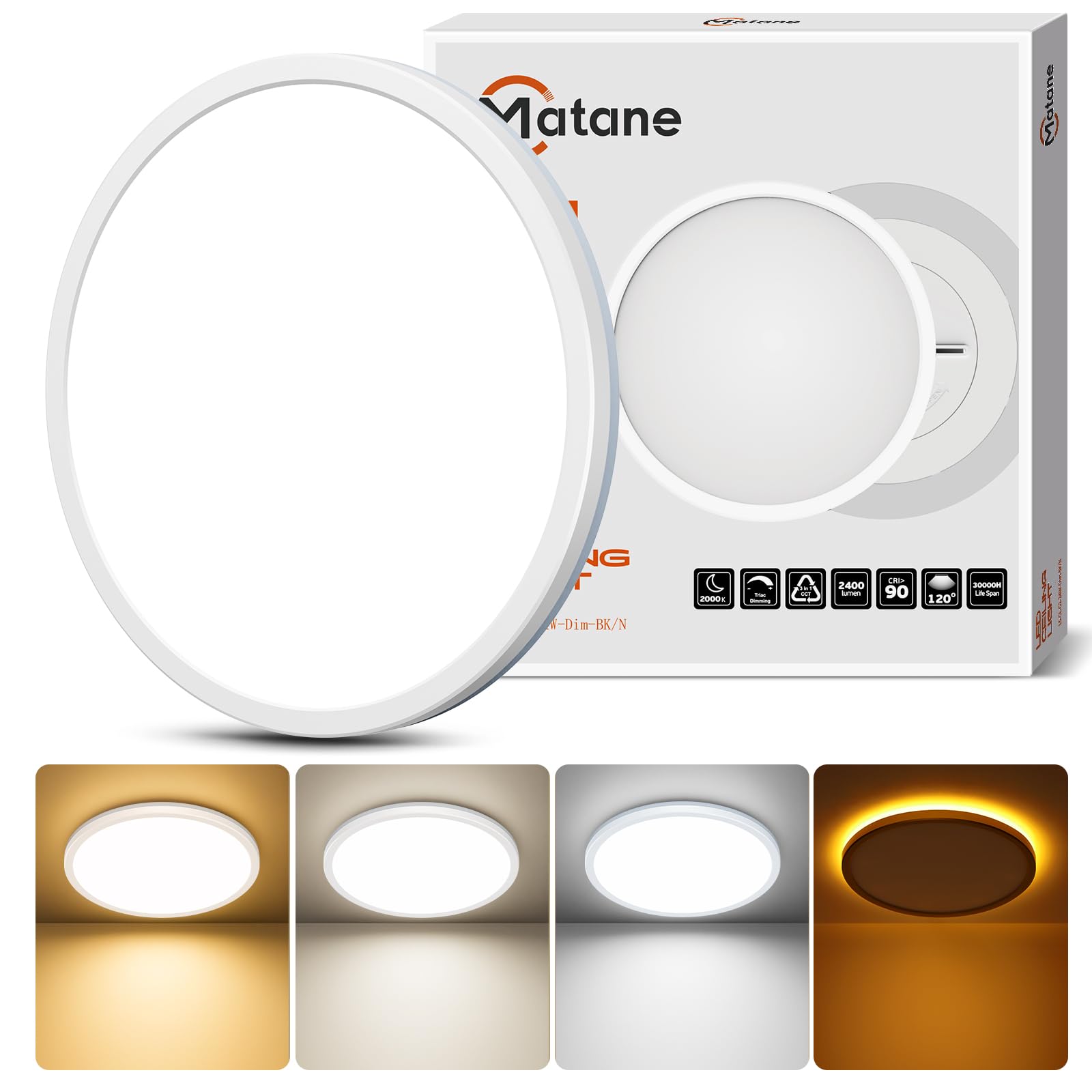 Photo 1 of Matane 12in Dimmable Flush Mount Ceiling Light Fixture with Night Light, 2400LM 3000K/4000K/5000K Selectable, LED Ceiling Lights for Bedroom, Dining Room, Kitchen White