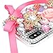 iPhone X Case, iPhone Xs Case, Mavis's Diary Full Edge Protective Plastic Case, 3D Handmade Crystal Clear Bling Diamonds Shiny Rhinestone Gold Crown Key Pink Bowknot Hard PC Cover for iPhone X/Xs