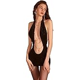 Acariciar Women's Sexy Deep V Neck Bodycon Dress Club Party Short Mini Dresses Sleeve Sheer Mini Party Sheath Dress