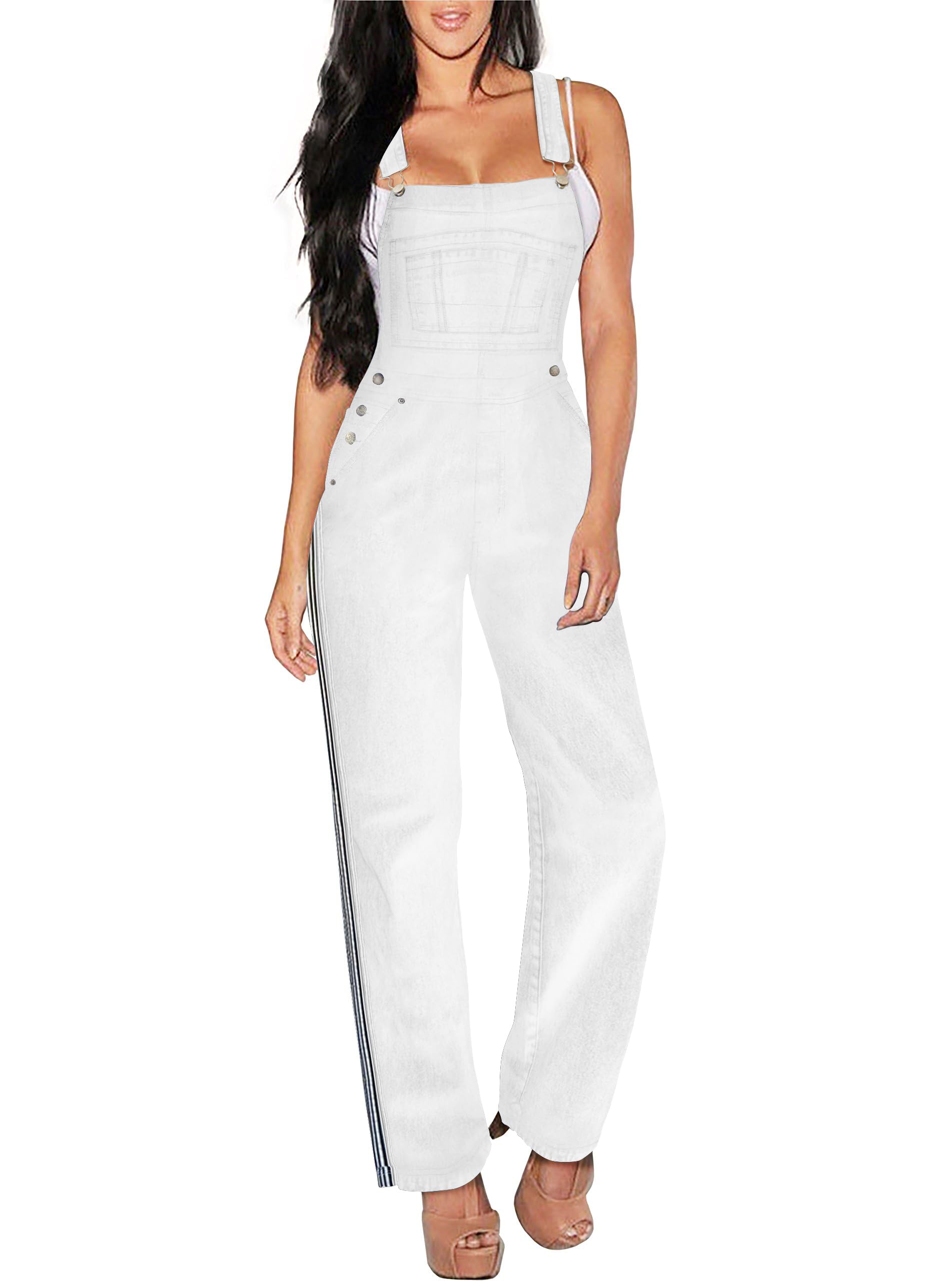 Photo 1 of Hybrid & Company Women's Comfortable Stretch Casual Jumpsuit Denim Pants Overalls Rompers PVJ6032 WHITE S