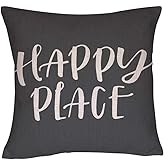 DECOPOW Happy Place Throw Pillow Cover, Decorative Throw Pillow Case Square 18X18 Inches with Happy Place Text (Gray)