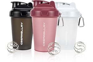 CREAWELLAY 3 Pack Shaker Bottles for Protein Mixes, 17 oz Small Protein Shaker Bottle with Handle, Gym Shaker Cups with Blending Ball for Pre Workout, BPA-Free & Dishwasher Safe (Black, White, Pink)