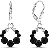 925 Sterling Silver Gemstone Earrings for Women - Beaded Birthstone - Sterling Silver Leverback Earrings - Silver Drop Earrings for Women - Formal Earrings - Birthstone Earrings for Women