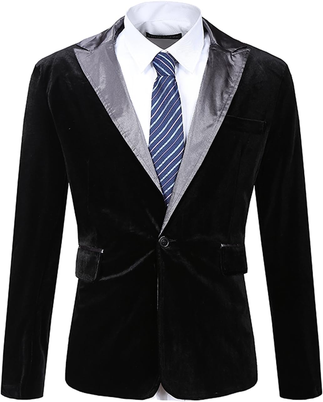 JASSYOY Men's Modern Fit Casual Velvet One Button Blazer Jacket