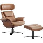 CHITA Genuine Leather Reclining Swivel Accent Chair with Ottoman, Saddle | Eames Swivel Chair with Adjustable Backrest and Headrest for living Room &amp; Office, 34.3"Dx31.1"Wx39.4"H, 350 Lbs Capacity
