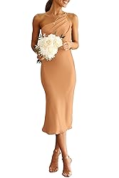 PRETTYGARDEN Women's Midi Satin Dress One Shoulder