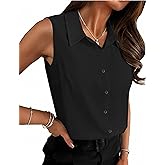 HOTOUCH Womens Sleeveless Button Down Shirt Tops V Neck Business Casual Collared Blouses Tank Top