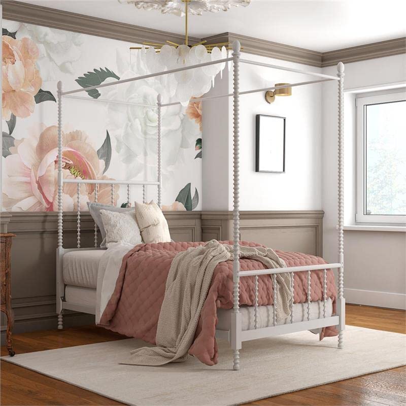 DHP Jenny Lind Metal Canopy Bed, Four Poster Design with Decorative