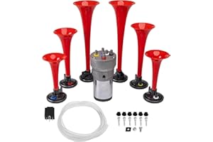 FARBIN Musical Horn 6 Trumpet Music Sound Air Horn with Compressor Play Godfather Melody Red 12V 150db for Train Truck Car Boat RV UTV Motorcycle (Godfather)