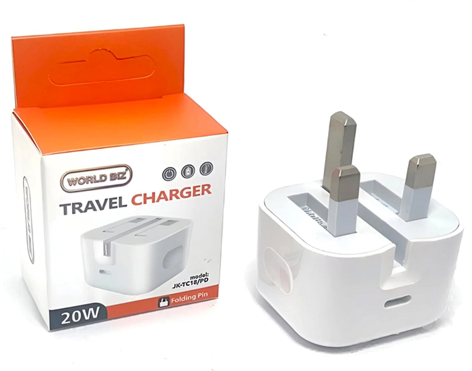 World biz USB C Plug, 20W USB C Charger - Fast Charging Type C Folding Charger, Compatible with iPhone 15/15 Pro/14/13/12/SE 3, iPad Air 5, iPad Mini 6, Galaxy S24/S23, Pixel 7/6, iWatch 9, etc