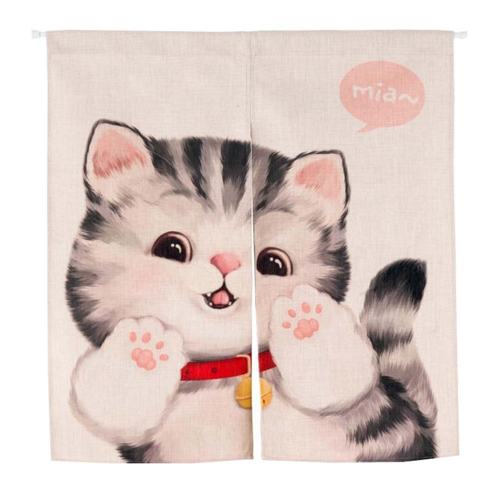 Cute Cat Ramie Cotton Fabric 85x90 Cm Doorway Curtain Amazon Co