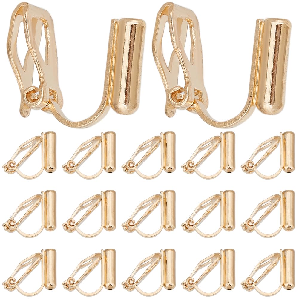 SUNNYCLUE 1 Box 20Pcs Clip Earring Backs Gold Clip on Earrings Converter Brass Clip-on Earring Converters Components Findings for Non-pierced Ears jewellery Making Supplies DIY Dangle Earrings Women