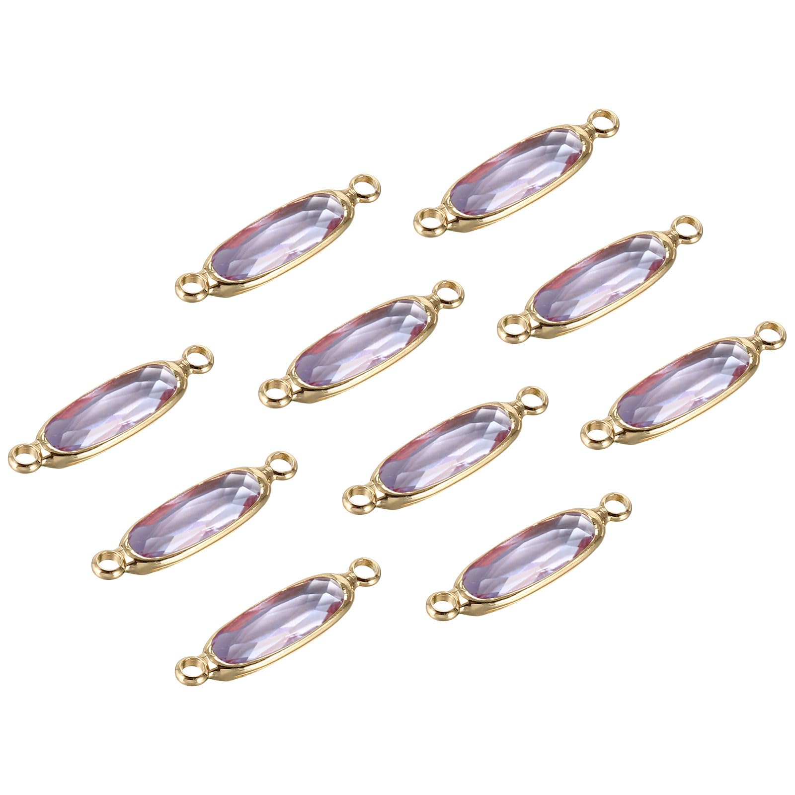 PATIKIL Birthstone Connector Link, 10Pcs Diamond Clear Charm Links, Round Glass Findings Crystal Bead Link for Drop Dangle Pendants, Light Purple