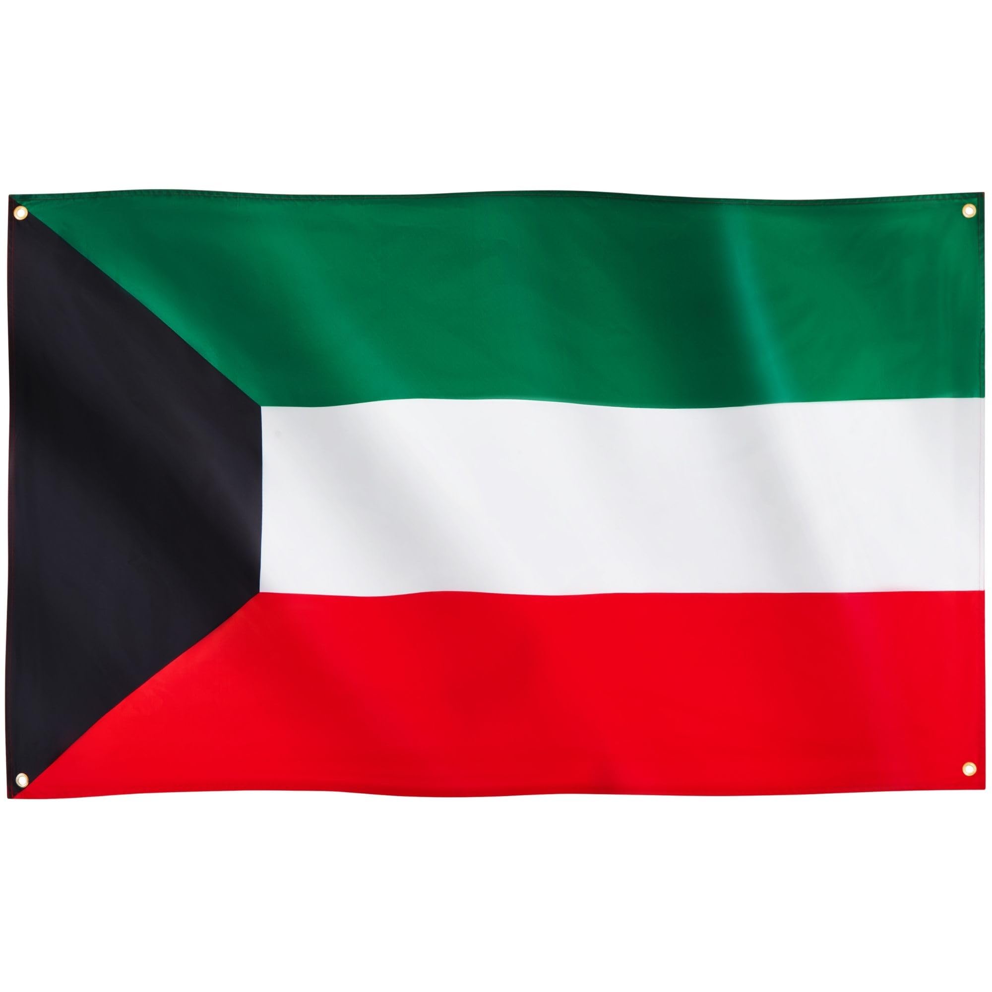 Runesol Kuwait Flag, 91x152cm, 3ft x 5ft, 4 Grommets, Eyelet In Every Corner, Isra and Mi’raj, Daulat Al Kuwait, كوت, State Flag, Premium Flags, Inside, Outside, Banner, Vivid Colours — image 1