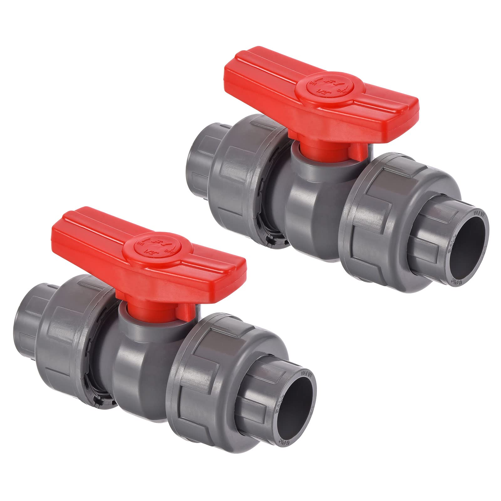 PATIKIL 20mm ID Double Union Ball Valve, 2 Pack PVC Socket Type Shut-off Valve Switch for Water Flow Control, Gray