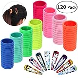 Frcolor Rubber Hair Ties for Women 100 Pieces, High Elasticity Ponytail Holder and 20 Pieces Flower Printed Snap Hair Clips