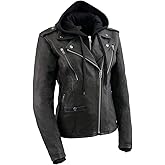 Milwaukee Leather MLL2575 Women's Black Leather Vented Motorcycle Jacket w/Removable Hoodie