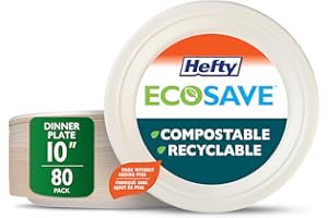 Hefty ECOSAVE Compostable Disposable Paper Plates Dinner 10", 80 Count