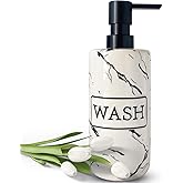 Marble Pattern Soap Dispenser for Bathroom Countertop with Plastic Pump,Ceramic Soap Dispenser for Kitchen,500ml Large Capacity Soap Dispenser,Refillable Liquid Soap Dispenser (Black)