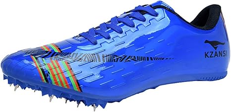 Amazon Co Jp 男子陸上シューズ 8スパイクユニセックスは訓練競技専用ロングジャンプランニングシューズスパイクジュニアスプリント子供を実行します ブルー 43 ホーム キッチン
