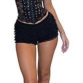 LYSINK Womens Lace Trim Layered Ruffle Lolita Bloomer Boy Shorts Y2k Bubble Frilly Pumpkin Fairy PJ Bottoms Mini Short Pants (Bb Black, S)