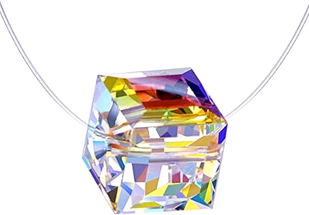 Fishing Line Necklace Square Hollow Cube Star Color Change Austrian Crystal Stealth Necklace
