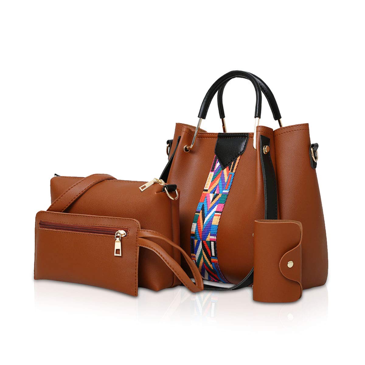 NICOLE&DORIS Women Handbags Shoulder bags 4 Pcs handbags for ladies Top-Handles crossbody bags purse wallet Brown
