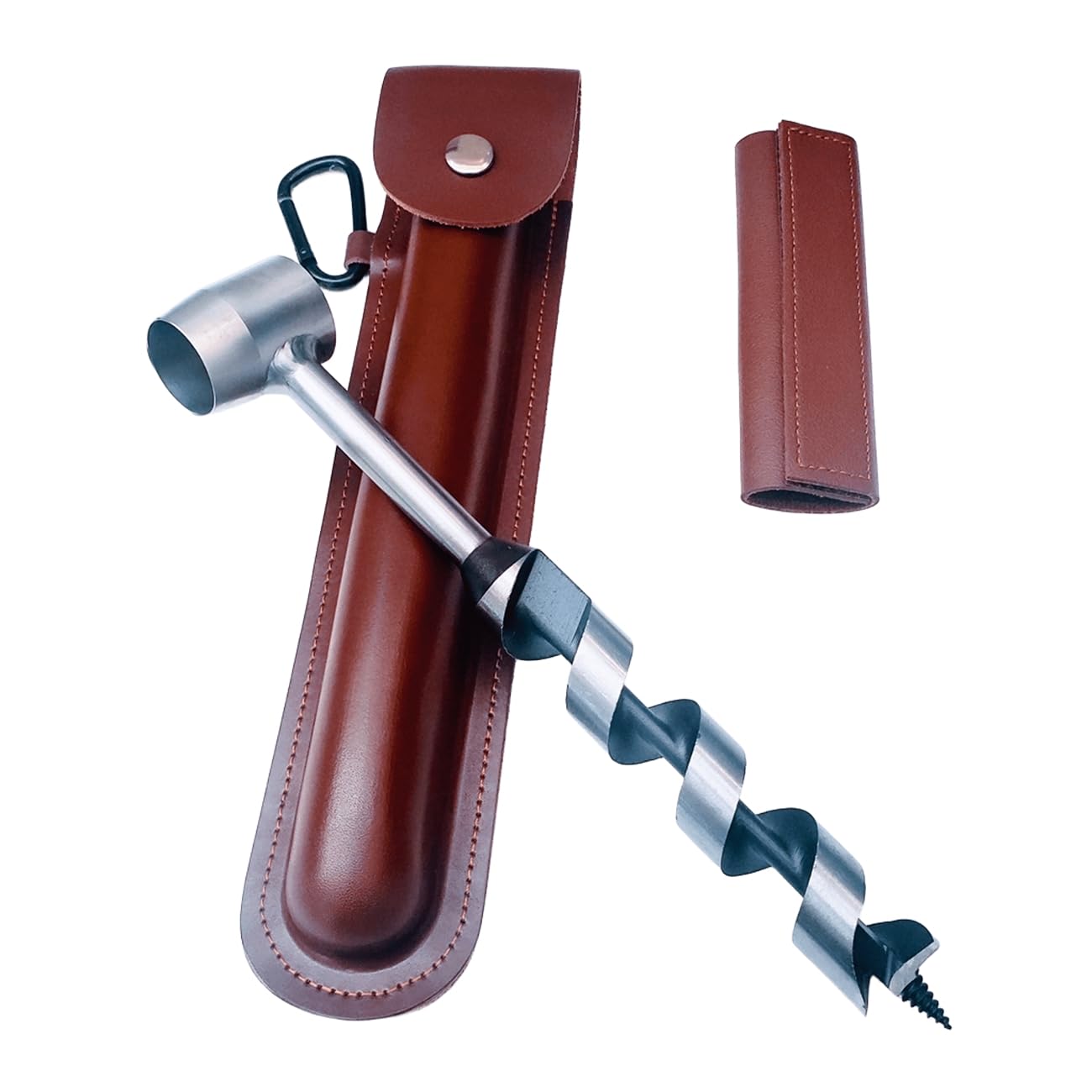 Bushcraft Survival Tool, Extended Hand Auger Wrench Wood Drill Scotch Eye Manual Hand Drill Bit with Holster for Camping Shelter Building, Barbecue Grill, Small Benches, Bushcrafting, Peg Hole Maker