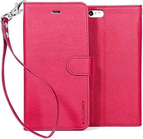 BUDDIBOX iPhone 6s Plus Case,  [Wrist Strap] Premium PU Leather Wallet Case with [Kickstand] Card Holder and ID Slot for Apple iPhone 6S / 6 Plus, (Pink)