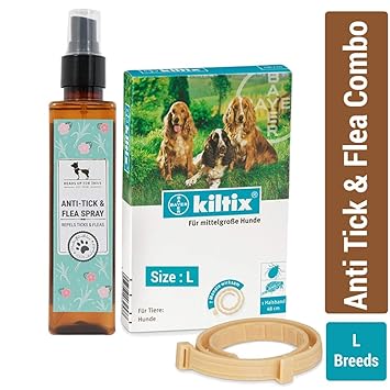 Heads Up For Tails Dogs Kiltix Collar and Tick and Flea Spray Combo (Large Breeds)