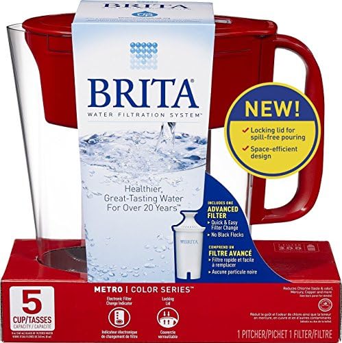 Home Small Metro Red Flip Top Clean Taste Water Filter Pitcher with Brewing Basket