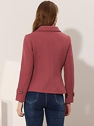 Allegra K Women's Notched Lapel Double Breasted Pea