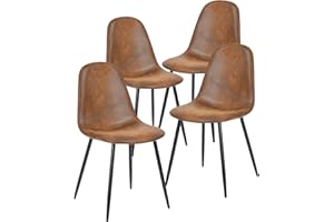 FurnitureR Dining Chairs Set of 4, Comfy Fabric Suede Side Seating Kitchen Chairs Easy Assembly for Living Room Bedroom Guest Room, Brown
