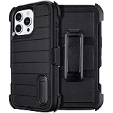 Yowtrey for Phone Case iPhone 16 Pro Max Case Black with Belt Clip Heavy Duty Holster for Shockproof Cases,3 Layers of Sturdy,Military Grade Defender Cover for iPhone 16 Pro Max Cases Black 6.9 Inch