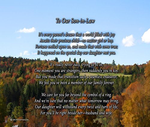 To Our Son-in-law - Poem Print (8x10) - Beautiful Son-in-law Gift for Any Occasion (unframed)