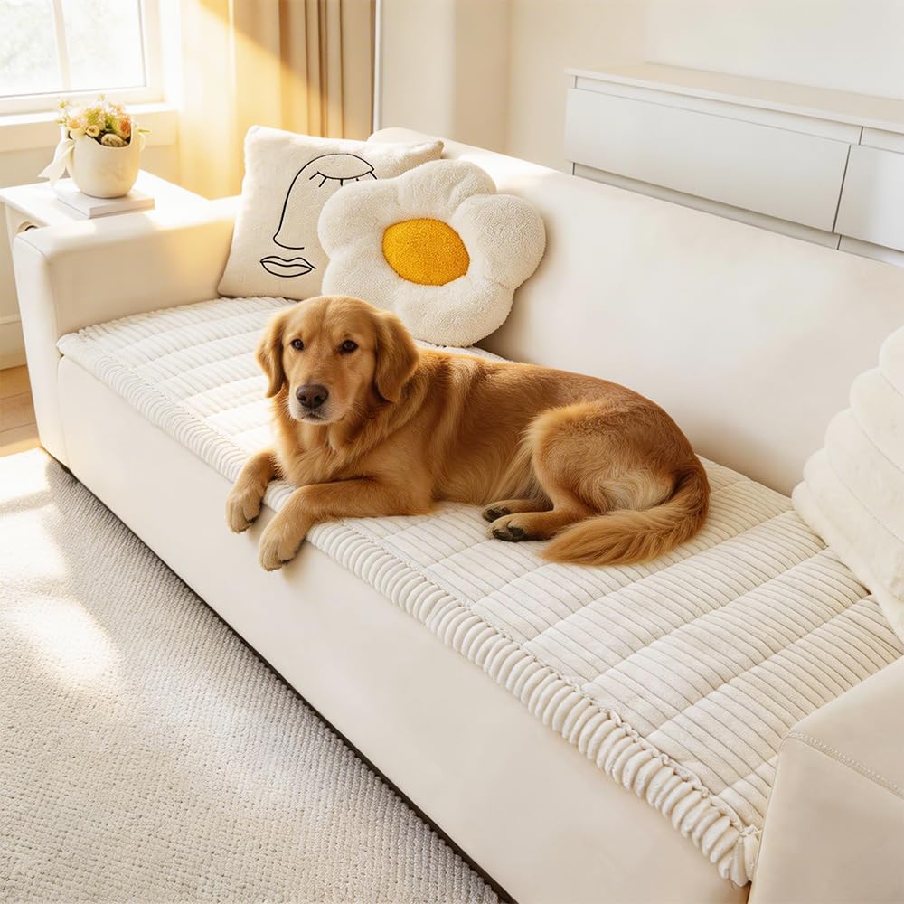 Awjcsv Couch Cover for Dogs Washable, Fuzzy Pet Couch Covers for 3 Cushion Sofa Pet Friendly, Non Slip Sofa Cover (White, 27.6" x 59"/70 x 150cm) Image