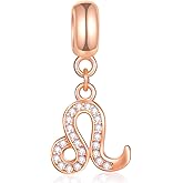 EMOSTAR Zodiac Sign Charms fits European Charm Bracelet – Rose Gold 925 Sterling Silver Necklace Pendant, 12 Horoscope Constellation Dangle CZ Birthstone Beads, Gifts for Women/Men/Birthday