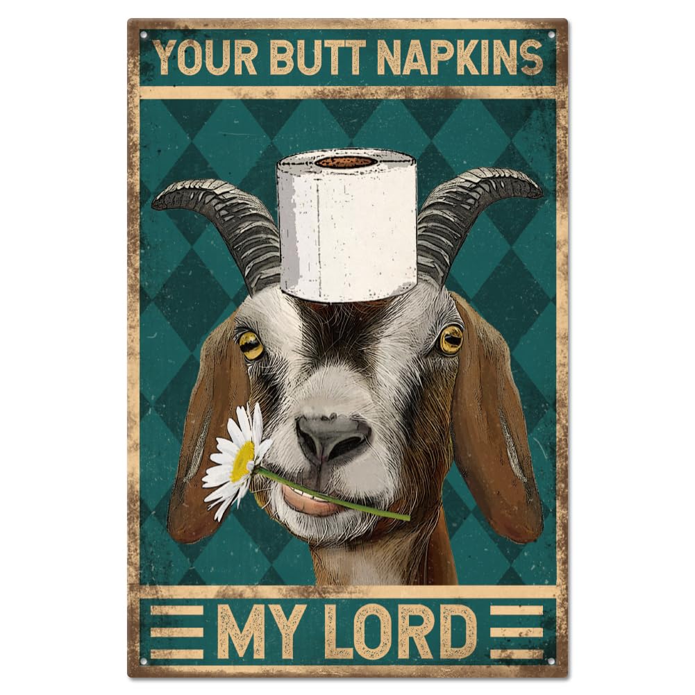 GLOBLELAND Vintage Goat Metal Tin Sign For Bathroom 8×12inch Funny Text Tin Sign Wall Art Plaque Poster Metal Wall Decor for Home Kitchen Bar Club Garage Man Garden Cave
