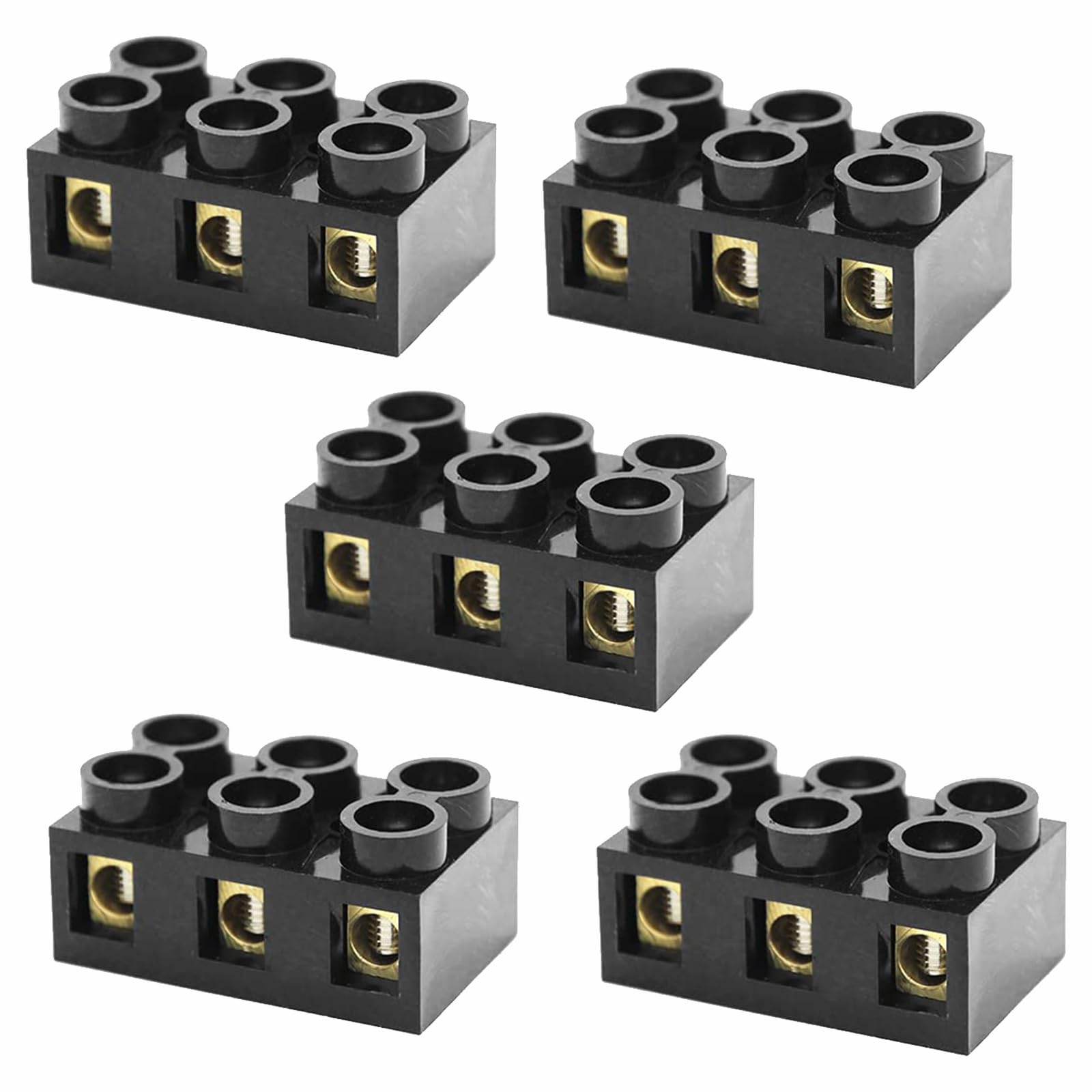 FENGJINGJIACHENG 5PCS Terminal Block Cable Connectors 500V Electrical Connector Block for Home Commercial Cable Connection, Electric Barrier Strip (2 Row 3 Positions:20A)